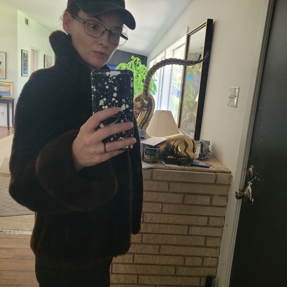 Short Brown Mouton Fur Vintage Coat '50s - Picture 11 of 12